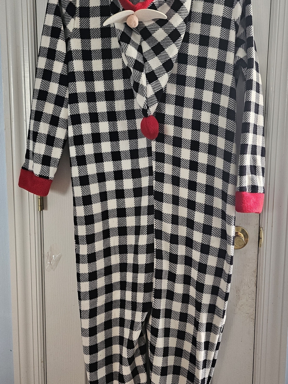 Essentials Black & White Buffalo Plaid Onesie with Red Trim
